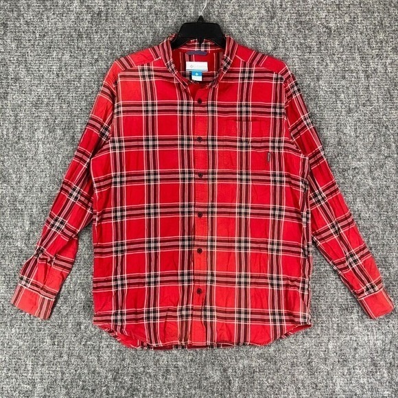 Columbia Shirt Men XL Red Plaid Button-Front Long Sleeve Business Casual